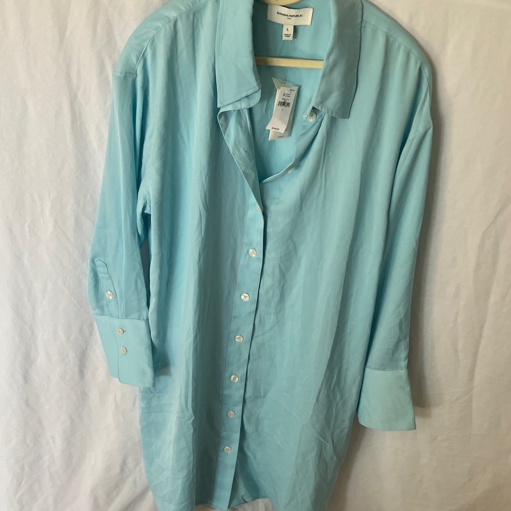 Banana Republic: Light Blue Button-Up Dress Shirt Dress- L